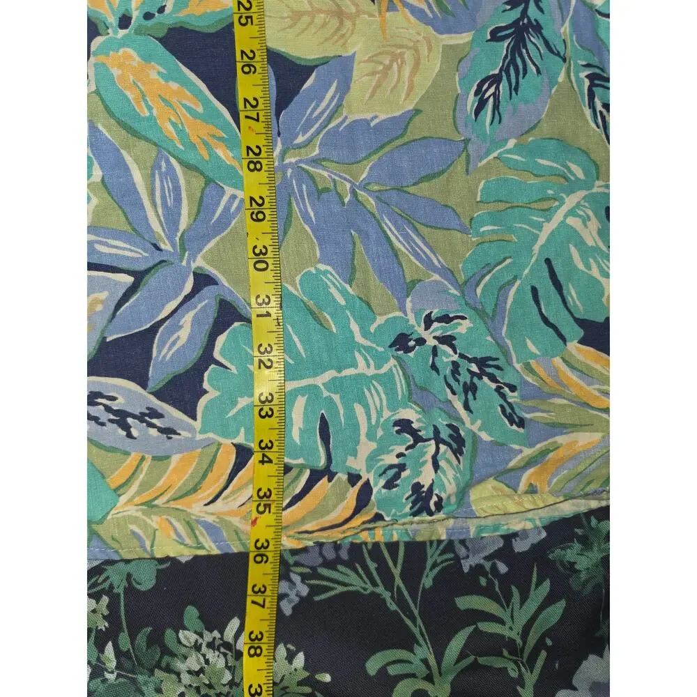 Talbots Tropical Print Linen Blend Maxi Skirt Women's Size 12 Blue Pockets